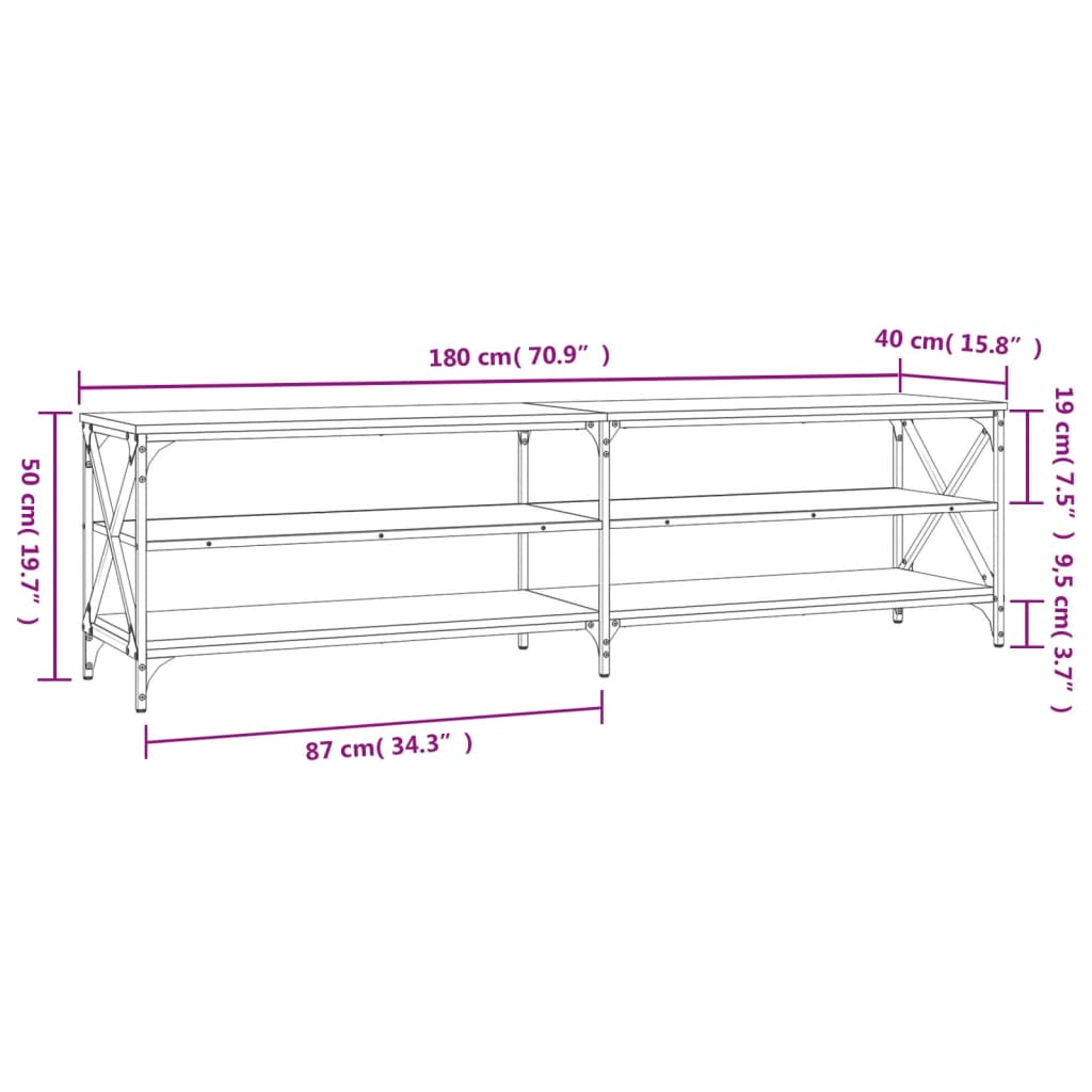 Έπιπλο Τηλεόρασης Γκρι Sonoma 180x40x50 εκ. από Επεξεργ. Ξύλο