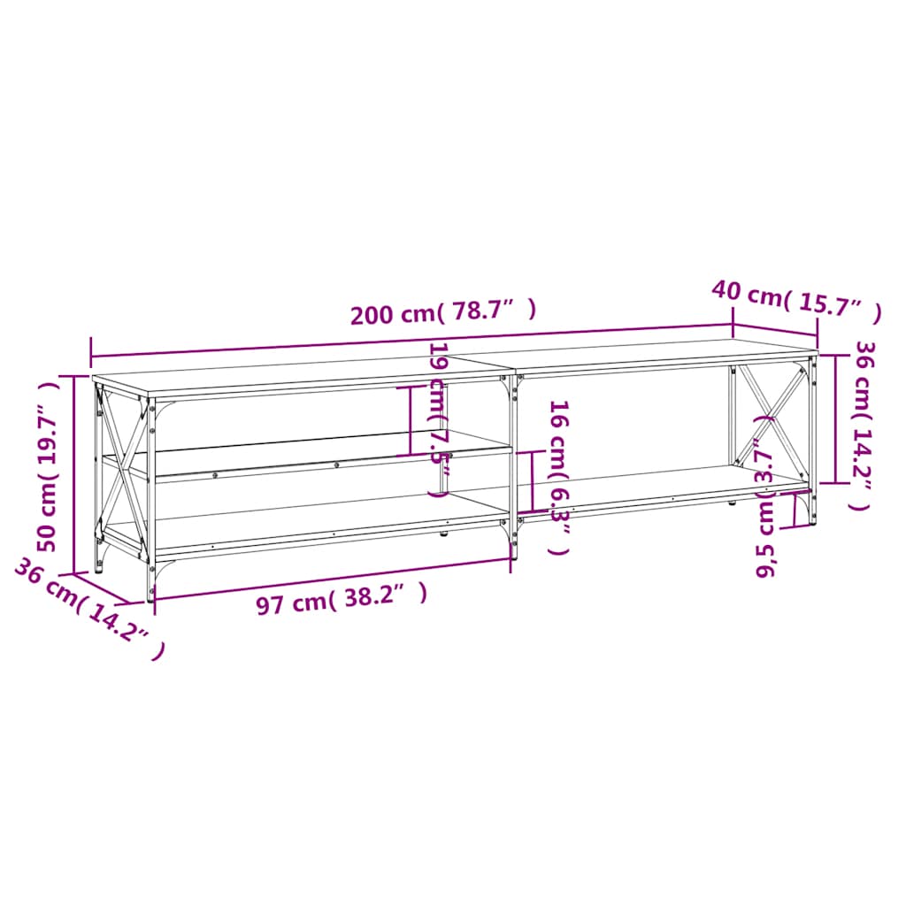 Έπιπλο Τηλεόρασης Γκρι Sonoma 200x40x50 εκ. Επεξ. Ξύλο