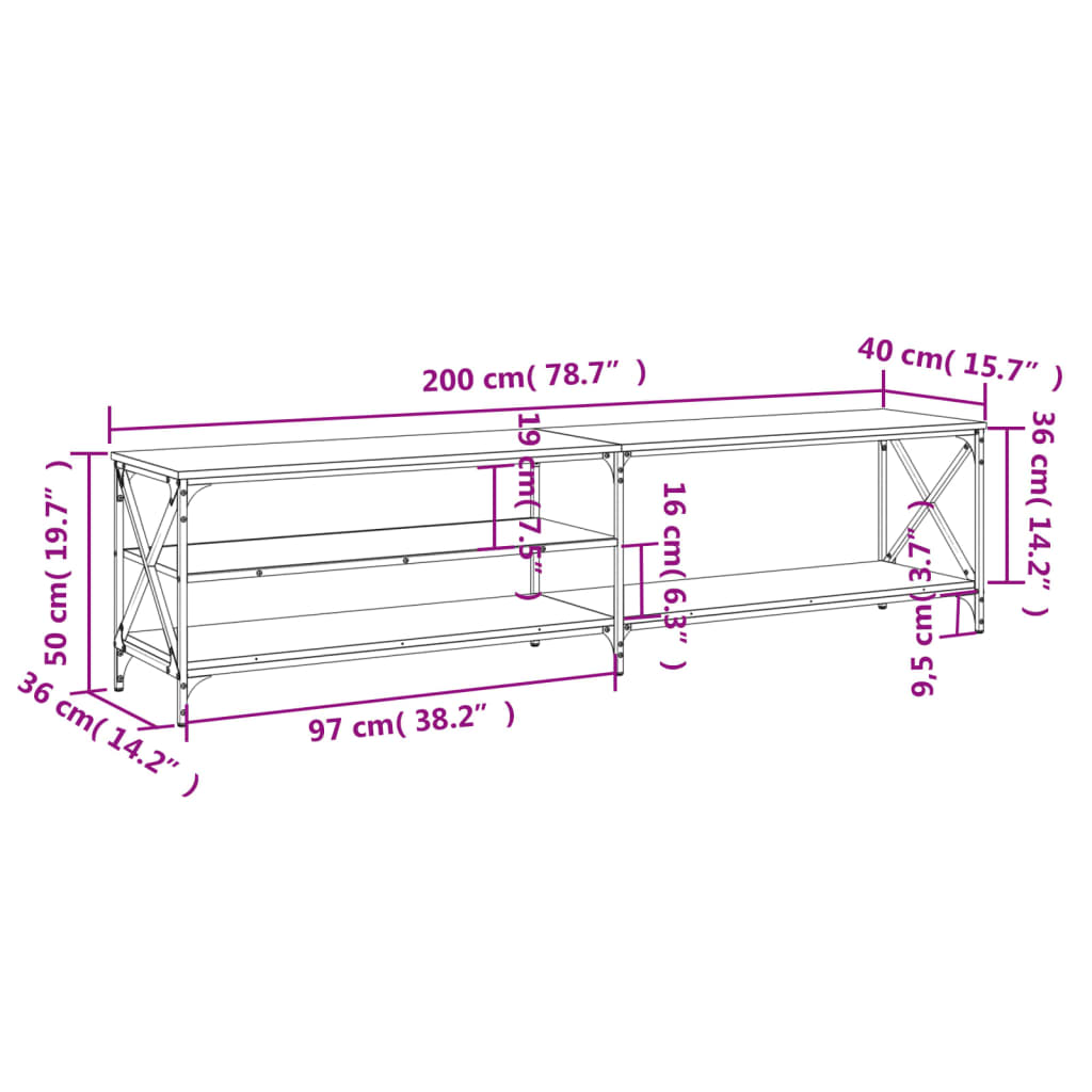 Έπιπλο Τηλεόρασης Καφέ Δρυς 200x40x50 εκ. Επεξεργασμένο Ξύλο - Pakobazaar