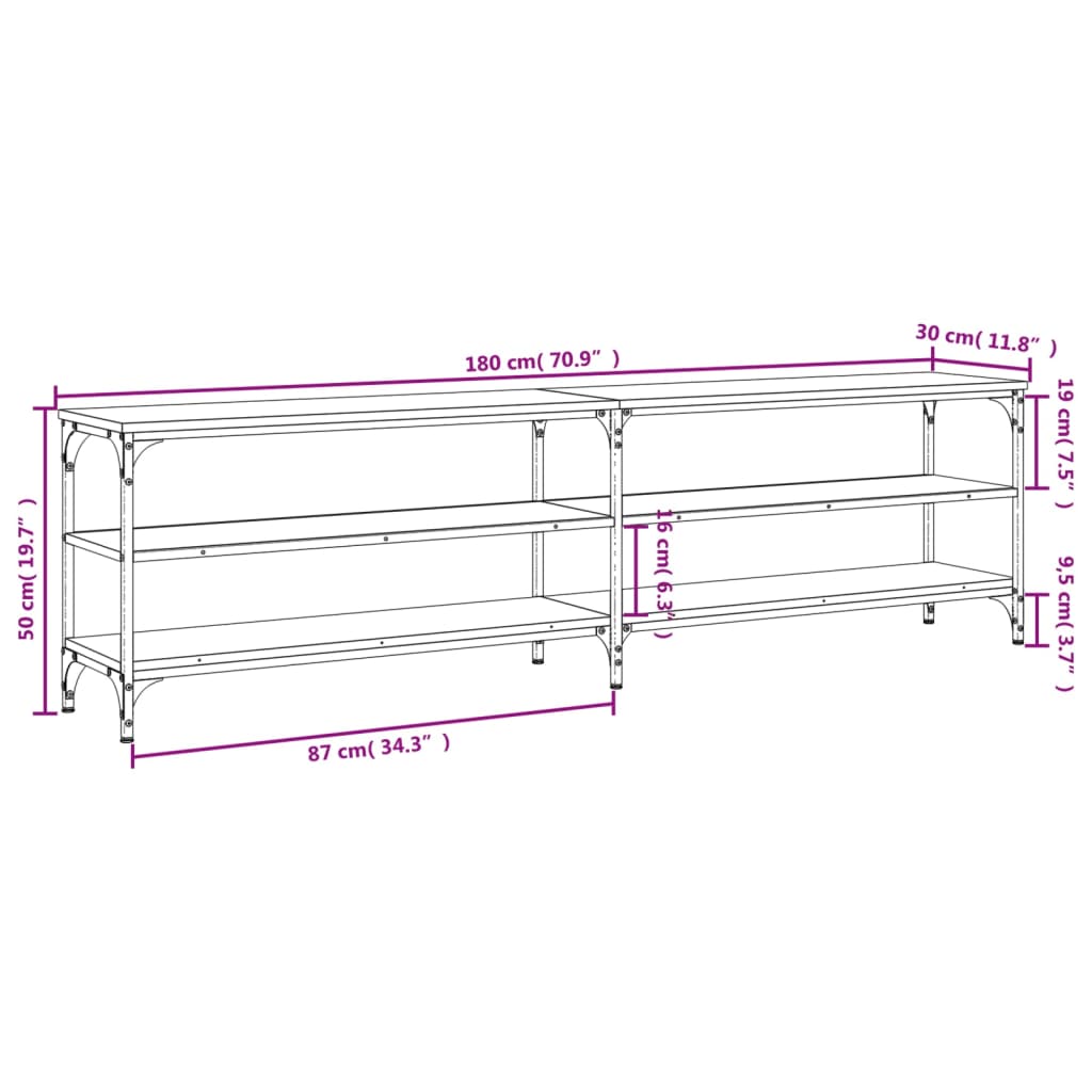 Έπιπλο Τηλεόρασης Καπνιστή Δρυς 180x30x50 εκ Επεξ. Ξύλο/Μέταλλο