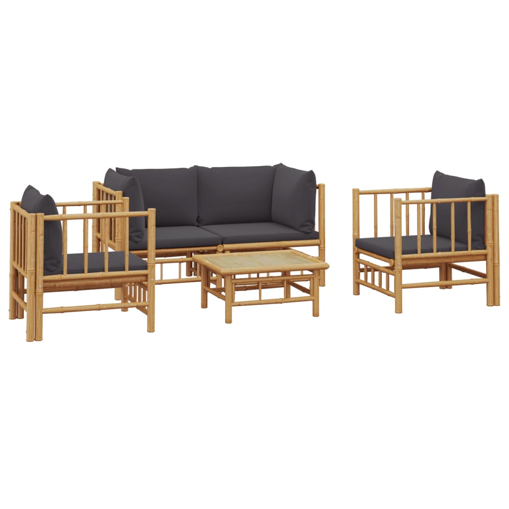 Σαλόνι Κήπου Σετ 5 Τεμαχίων από Μπαμπού με Σκ. Γκρι Μαξιλάρια