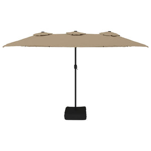 Ομπρέλα Κήπου με Διπλή Κορυφή και LED Taupe 449 x 265 εκ.
