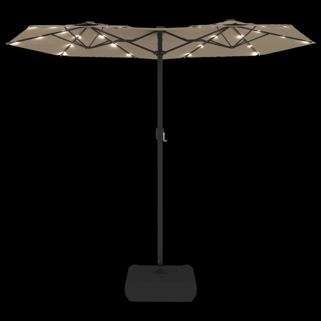 Ομπρέλα Κήπου με Διπλή Κορυφή και LED Taupe 316 x 145 εκ.
