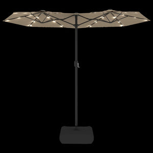 Ομπρέλα Κήπου με Διπλή Κορυφή και LED Taupe 316 x 145 εκ.