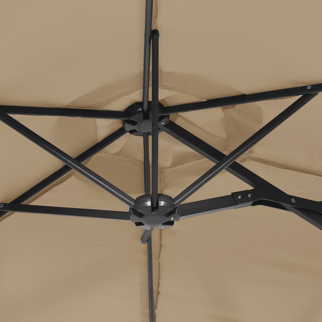 Ομπρέλα Κήπου με Διπλή Κορυφή και LED Taupe 316 x 145 εκ.