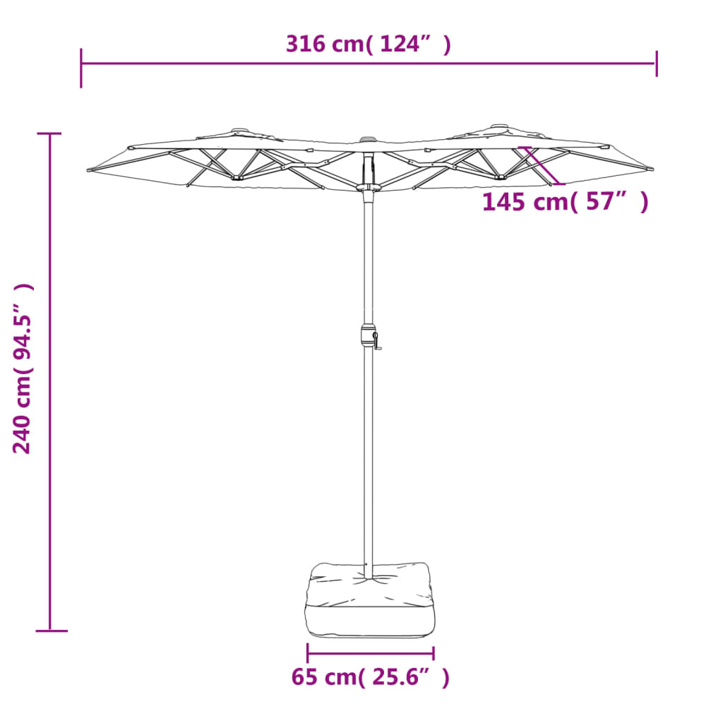 Ομπρέλα Κήπου με Διπλή Κορυφή και LED Taupe 316 x 145 εκ.