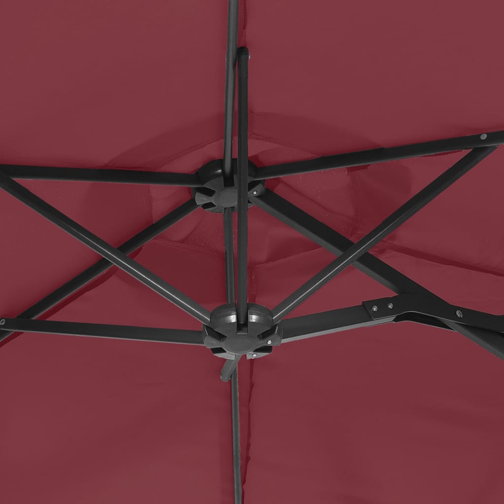 Ομπρέλα Κήπου με Διπλή Κορυφή και LED Μπορντό 316 x 145 εκ.
