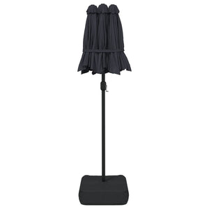 Ομπρέλα Κήπου με Διπλή Κορυφή και LED Μαύρη 316 x 145 εκ.