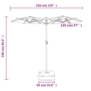 Ομπρέλα Κήπου με Διπλή Κορυφή και LED Μαύρη 316 x 145 εκ.