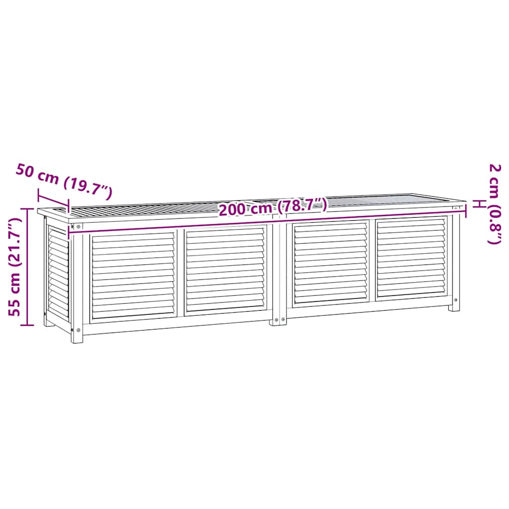Μπαούλο Αποθήκευσης Κήπου με Τσάντα 200x50x55εκ Μασίφ Ξύλο Teak
