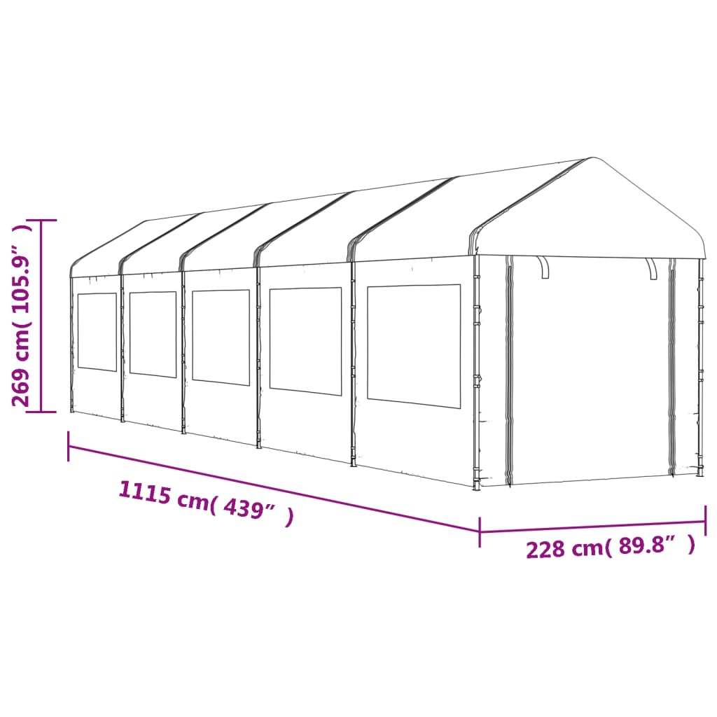 Κιόσκι με Τέντα Λευκό 11,15 x 2,28 x 2,69 μ. από Πολυαιθυλένιο - Pakobazaar