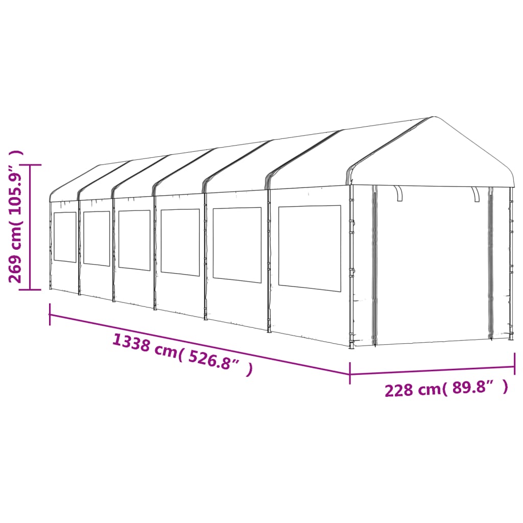 Κιόσκι με Τέντα Λευκό 13,38 x 2,28 x 2,69 μ. από Πολυαιθυλένιο - Pakobazaar