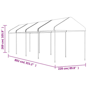 Κιόσκι με Τέντα Λευκό 8,92 x 2,28 x 2,69 μ. από Πολυαιθυλένιο