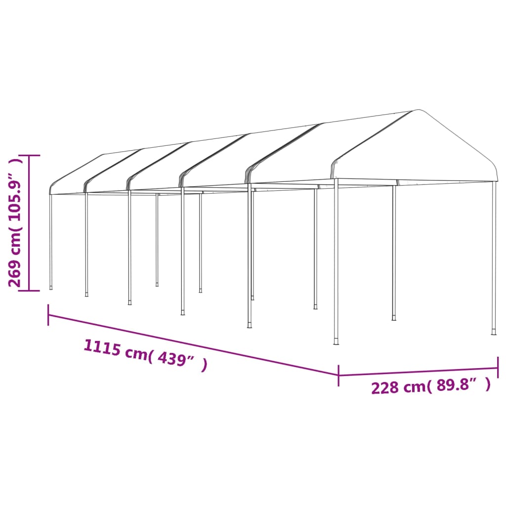 Κιόσκι με Τέντα Λευκό 11,15 x 2,28 x 2,69 μ. από Πολυαιθυλένιο