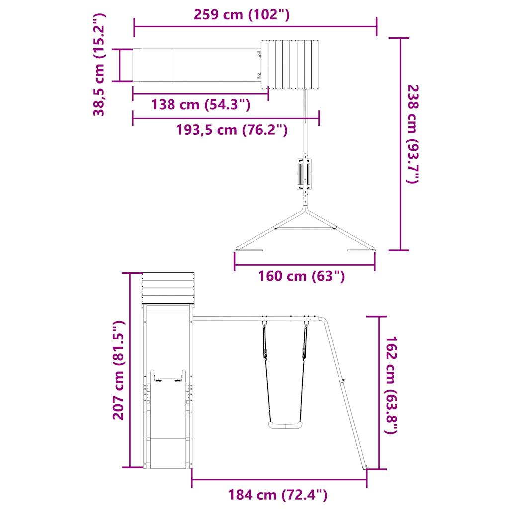 Παιδική Χαρά Εξωτερικού Χώρου από Μασίφ Ξύλο Πεύκου