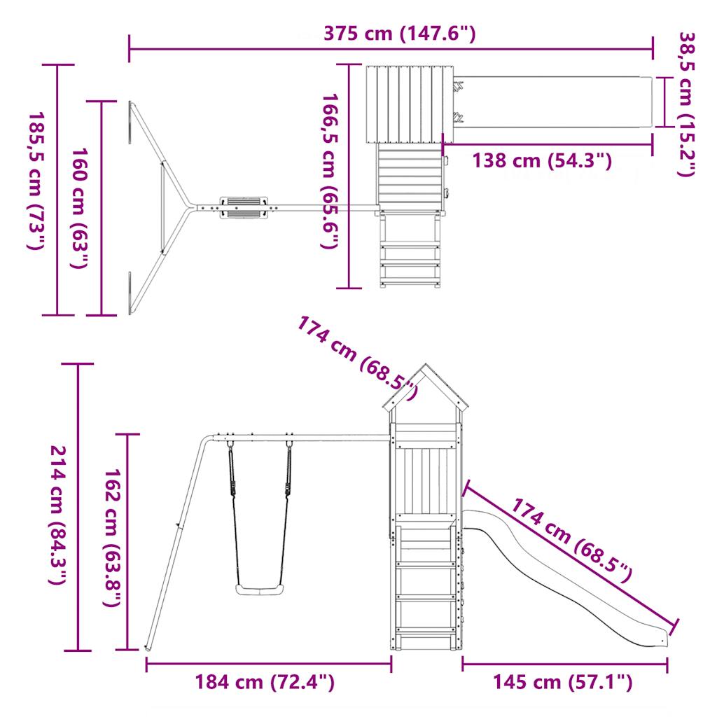 Παιδική Χαρά Εξωτερικού Χώρου από Μασίφ Ξύλο Ψευδοτσούγκας