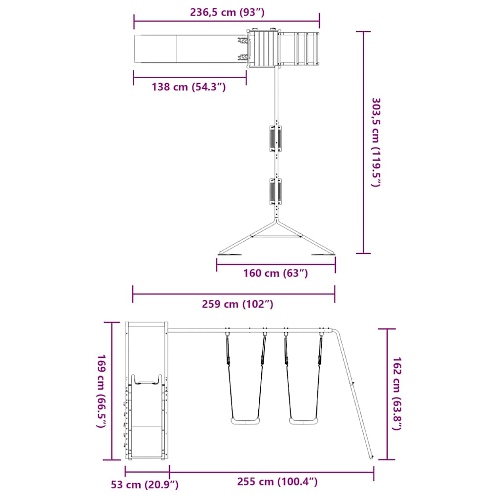 Παιδική Χαρά Εξωτερικού Χώρου από Εμποτισμένο Ξύλο Πεύκου - Pakobazaar