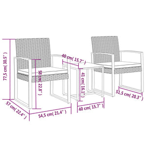 Σετ Τραπεζαρίας Κήπου 3 τεμ. Μαύρο Ρατάν PP με Μαξιλάρια