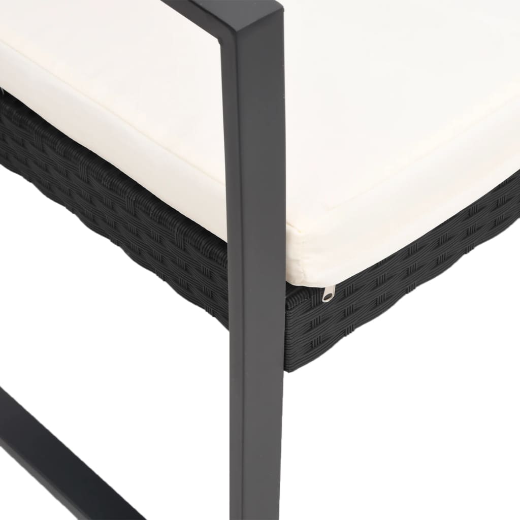 Παγκάκι Κήπου Τριθέσιο Μαύρο από Ρατάν Πολυπρ/νίου με Μαξιλάρια