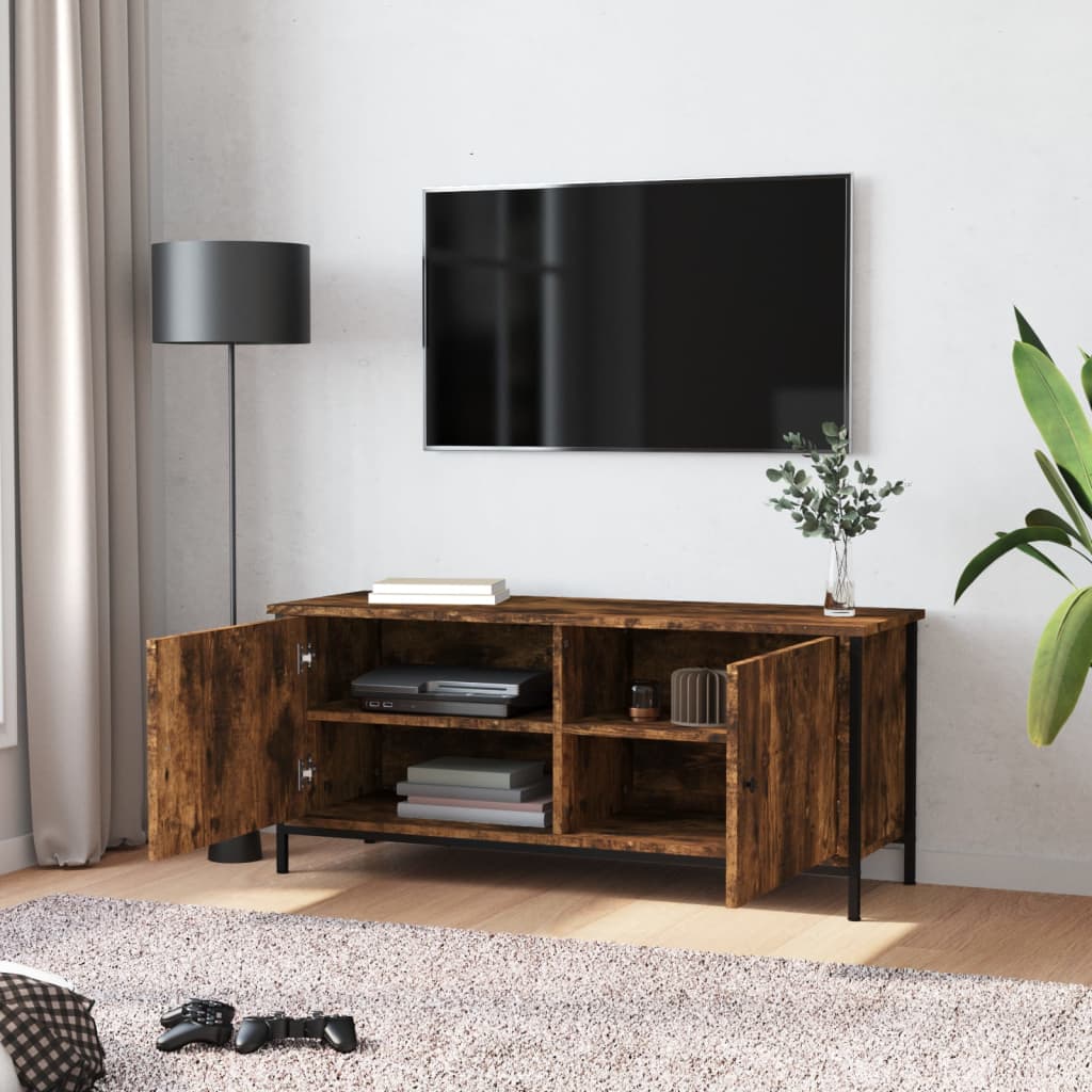 Έπιπλο Τηλεόρασης με Πόρτες Καπν. Δρυς 102x35x45 εκ. Επεξ.Ξύλο - Pakobazaar