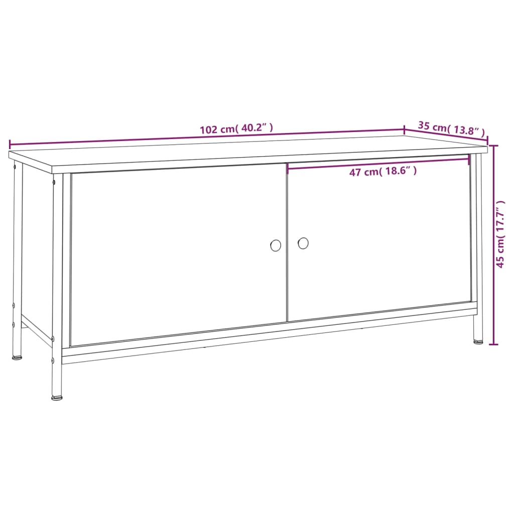 Έπιπλο Τηλεόρασης με Πόρτες Καπν. Δρυς 102x35x45 εκ. Επεξ.Ξύλο - Pakobazaar