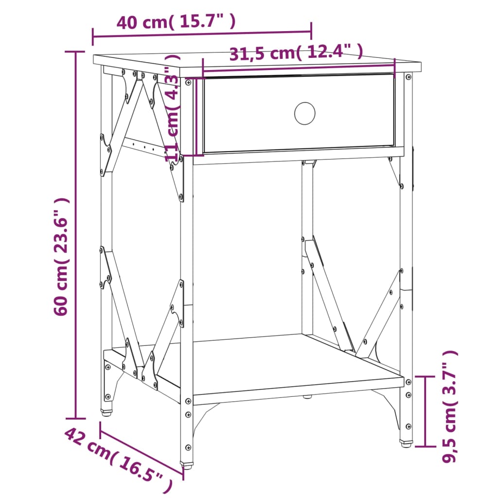 Κομοδίνα 2 τεμ. Καφέ Δρυ 40x42x60 εκ. από Επεξεργ. Ξύλο