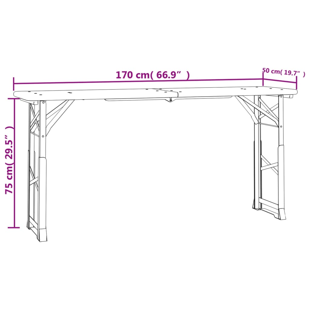 Τραπέζι Μπύρας Πτυσσόμενο 170x50x75/105 εκ. Μασίφ Ξύλο Ελάτης