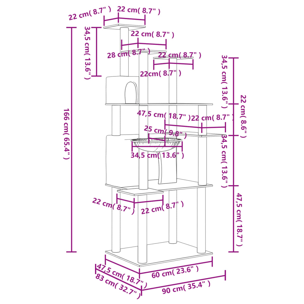 Γατόδεντρο Aνοιχτό Γκρι 166 εκ. με Στύλους Ξυσίματος από Σιζάλ - PAKOBAZAAR