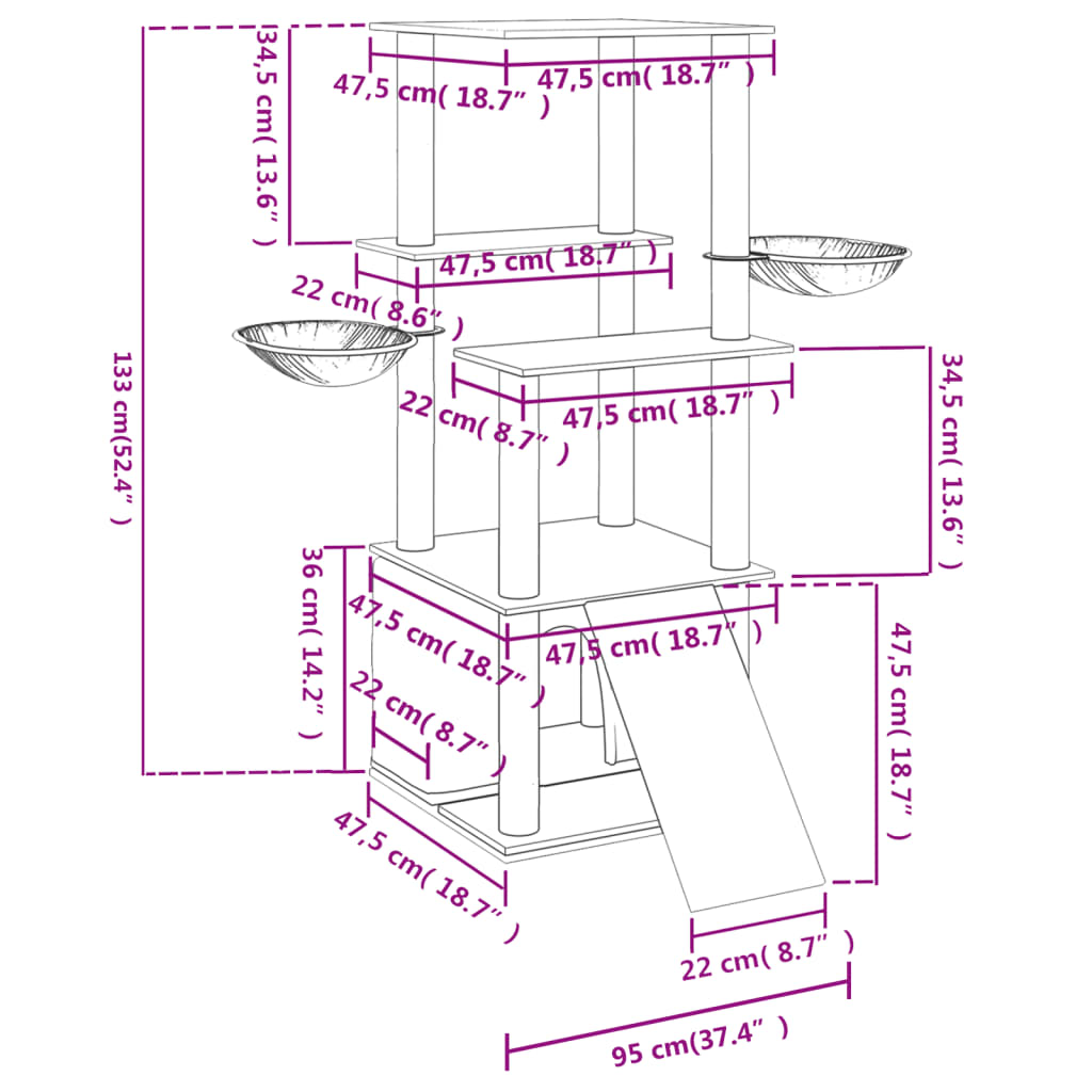 Γατόδεντρο Κρεμ 133 εκ. με Στύλους Ξυσίματος από Σιζάλ - PAKOBAZAAR