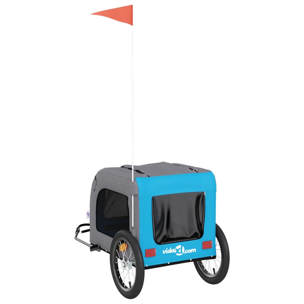 Τρέιλερ Ποδηλάτου Κατοικίδιων Μπλε/Γκρι Ύφασμα Oxford/Σίδηρος