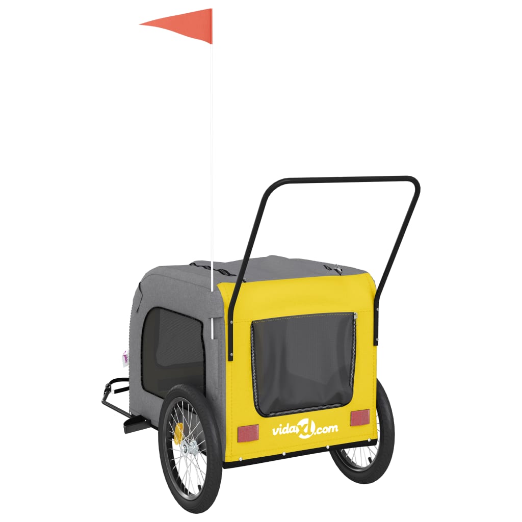 Τρέιλερ Ποδηλάτου Κατοικίδιων Κίτρινο/Γκρι Ύφασμα Oxford/Σίδηρο