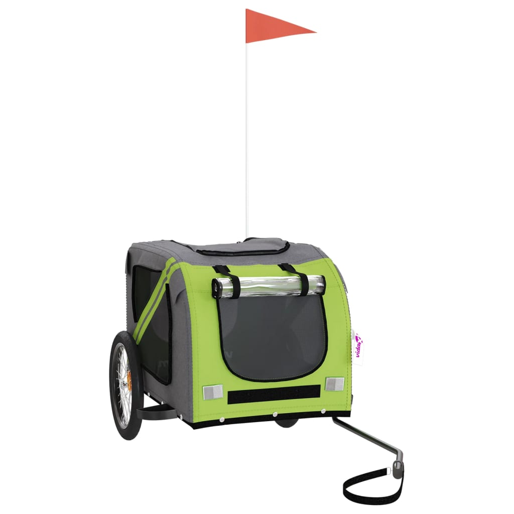 Τρέιλερ Ποδηλάτου Κατοικίδιων Πράσινο/Γκρι Ύφασμα Oxford/Σίδηρο