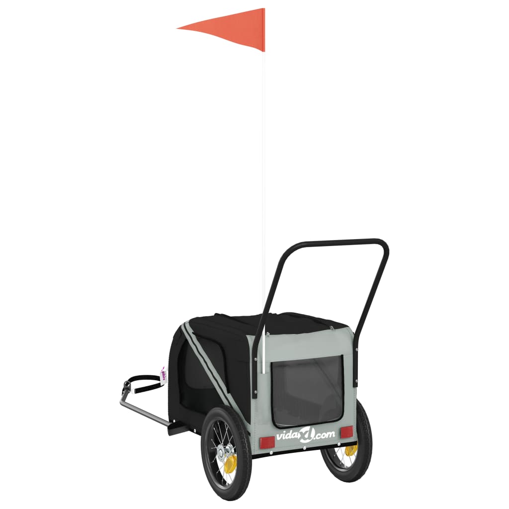 Τρέιλερ Ποδηλάτου Κατοικίδιων Γκρι/Μαύρο Ύφασμα Oxford/Σίδηρος