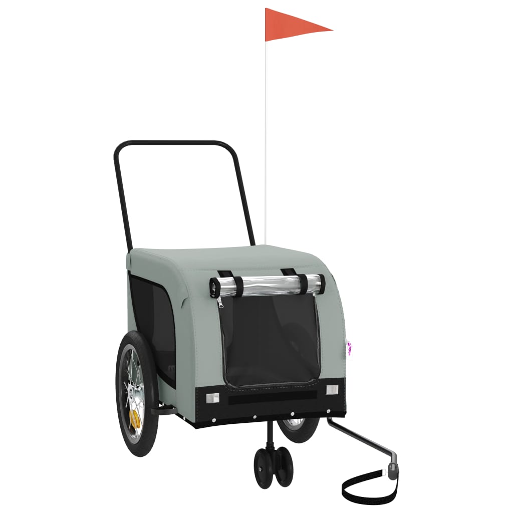 Τρέιλερ Ποδηλάτου Κατοικίδιων Γκρι/Μαύρο Ύφασμα Oxford/Σίδηρος