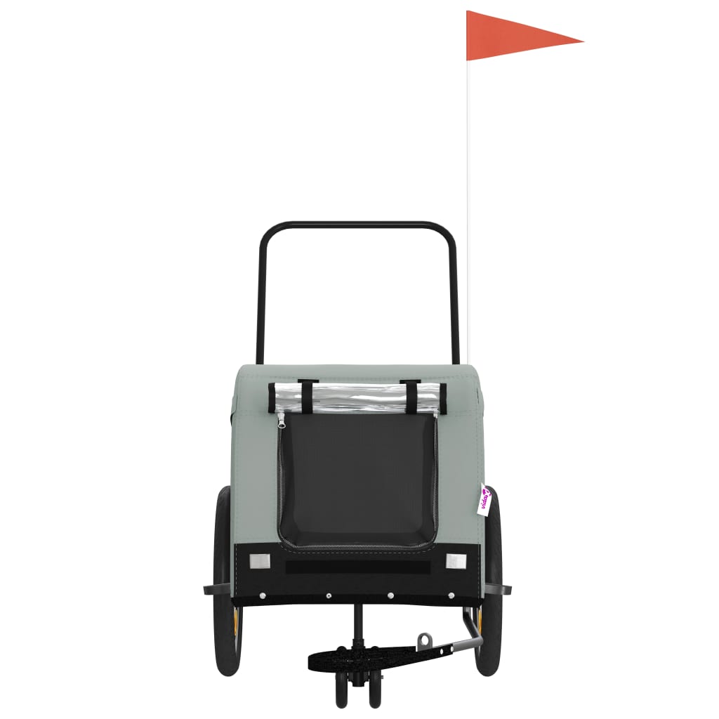 Τρέιλερ Ποδηλάτου Κατοικίδιων Γκρι/Μαύρο Ύφασμα Oxford/Σίδηρος