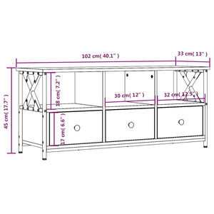 Έπιπλο Τηλεόρασης Καφέ Δρυς 102x33x45 εκ. Επεξ. Ξύλο/Σίδερο - Pakobazaar