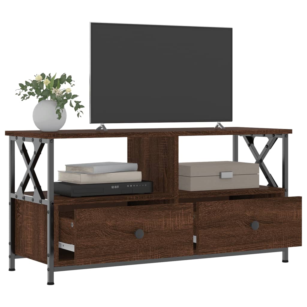Έπιπλο Τηλεόρασης Καφέ Δρυς 90x33x45 εκ. Επεξ. Ξύλο/Σίδερο - Pakobazaar