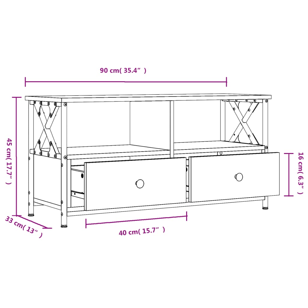 Έπιπλο Τηλεόρασης Καφέ Δρυς 90x33x45 εκ. Επεξ. Ξύλο/Σίδερο - Pakobazaar