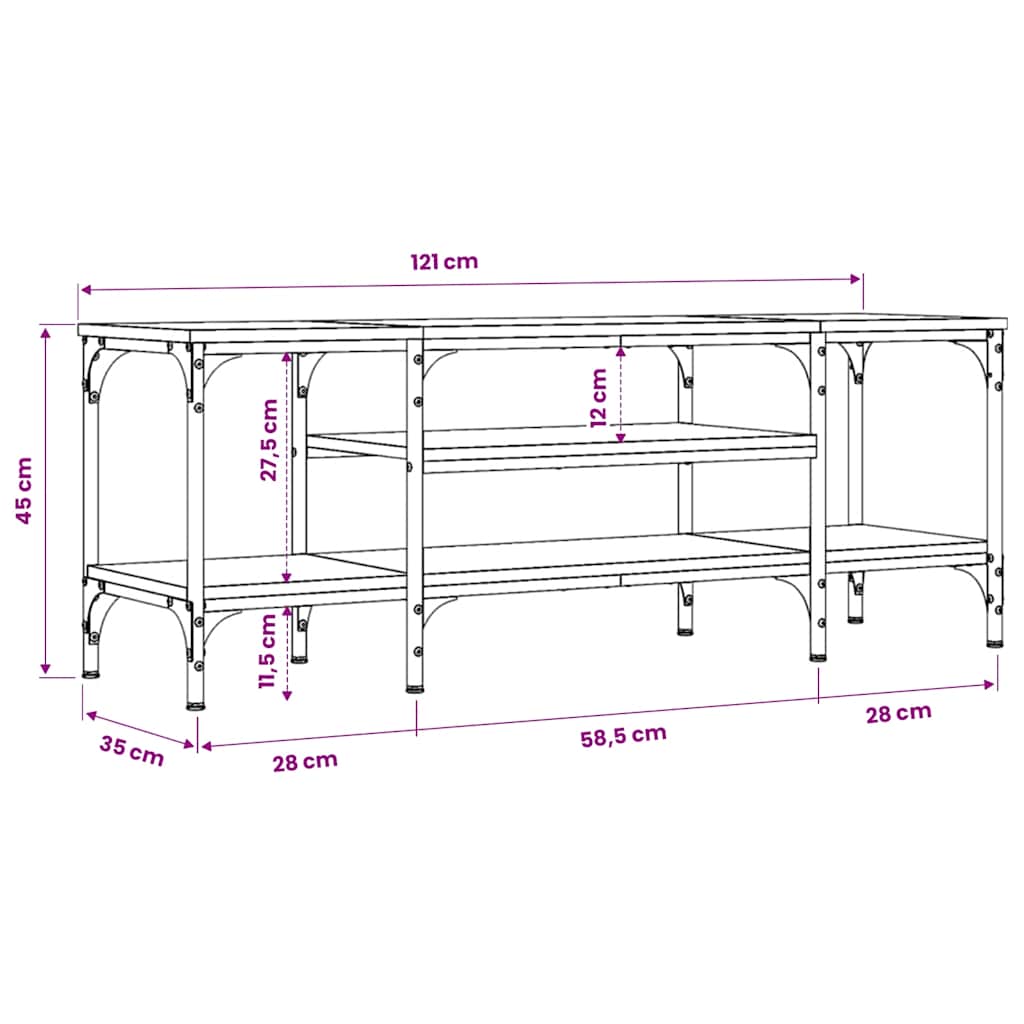 Έπιπλο Τηλεόρασης Sonoma Δρυς 121x35x45 εκ. Επεξ. Ξύλο/Σίδερο