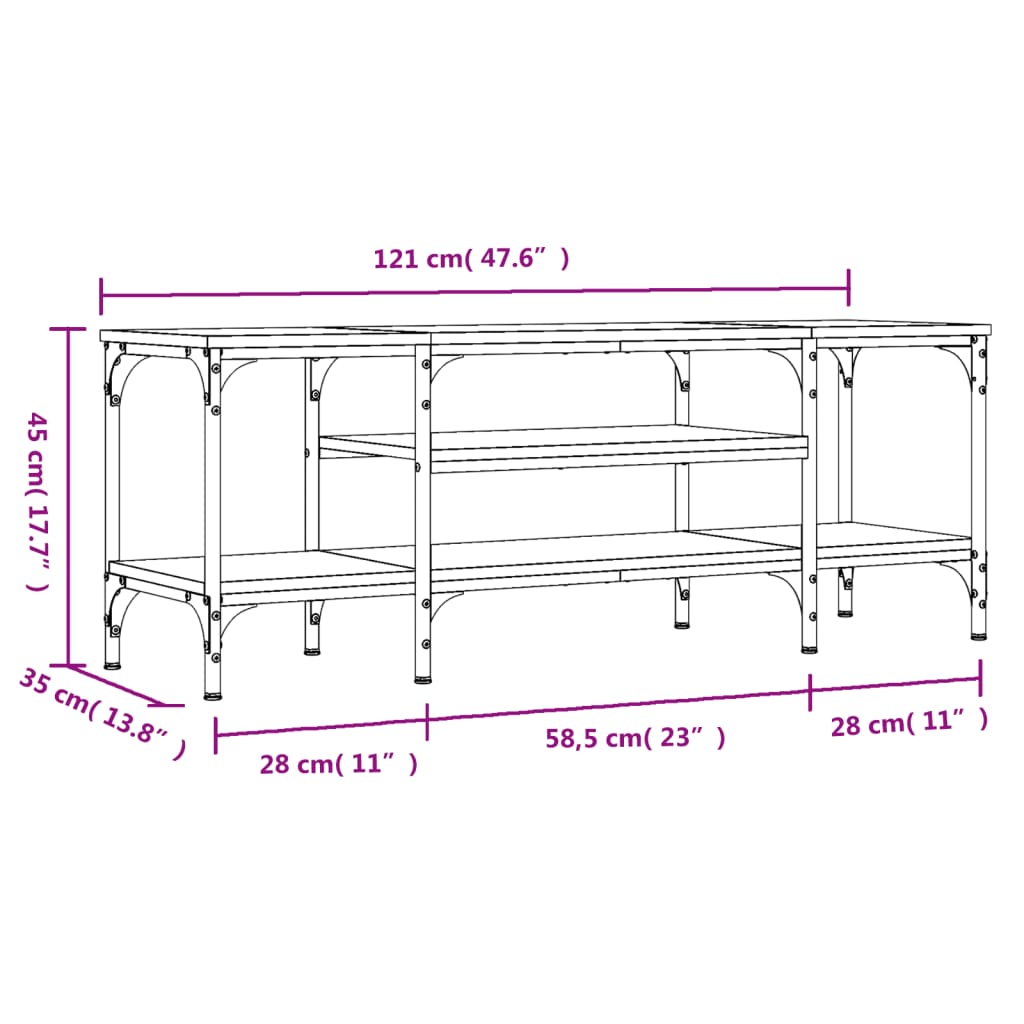 Έπιπλο Τηλεόρασης Sonoma Γκρι 121x35x45 εκ. Επεξ. Ξύλο/Σίδερο