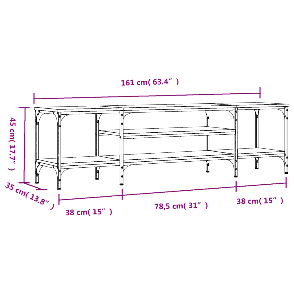 Έπιπλο Τηλεόρασης Μαύρο 161x35x45 εκ. Επεξεργασμένο Ξύλο/Σίδερο