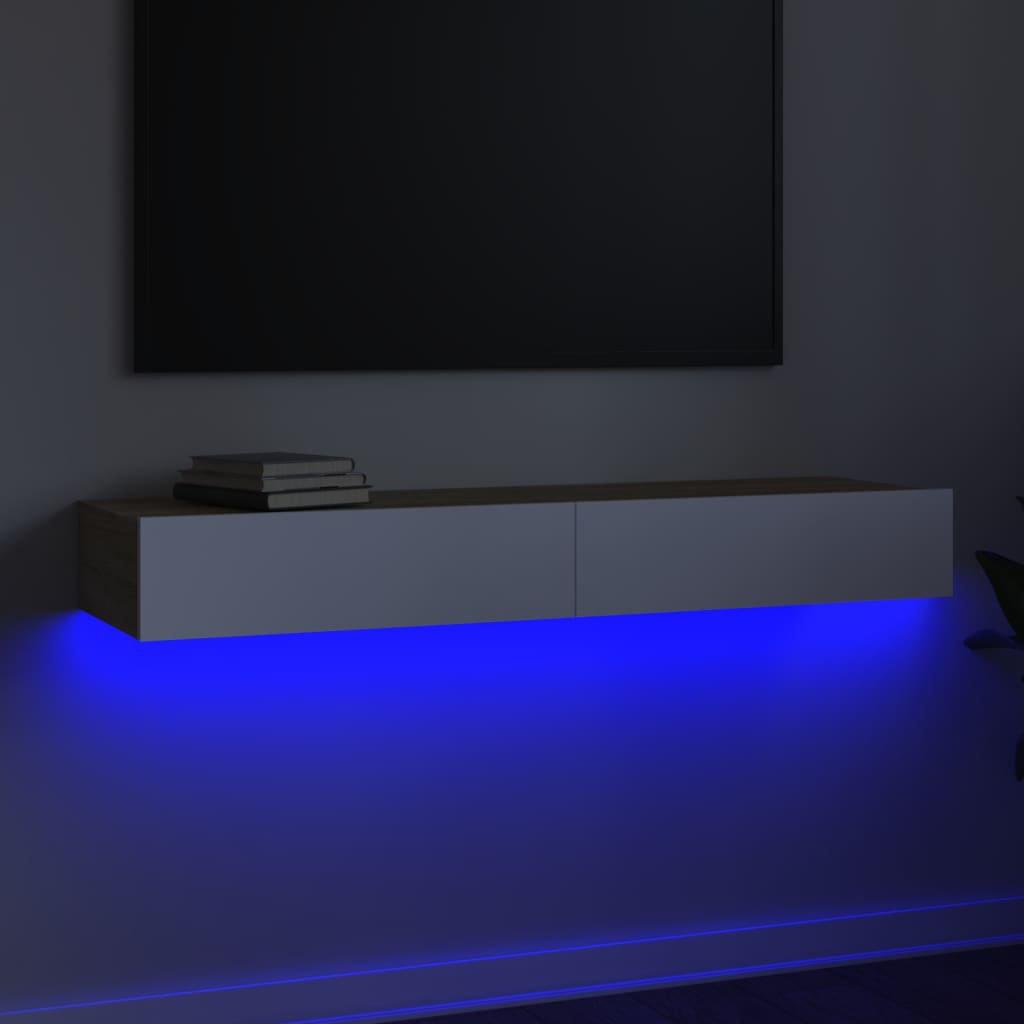 Έπιπλο Τηλεόρασης με LED Λευκό/Sonoma Δρυς 120 x 35 x 15,5 εκ.