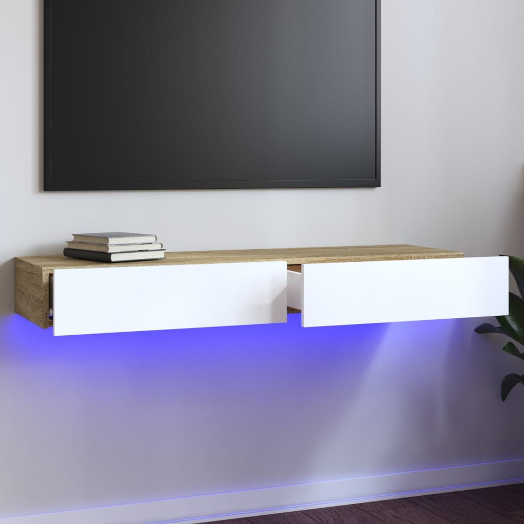 Έπιπλο Τηλεόρασης με LED Λευκό/Sonoma Δρυς 120 x 35 x 15,5 εκ.