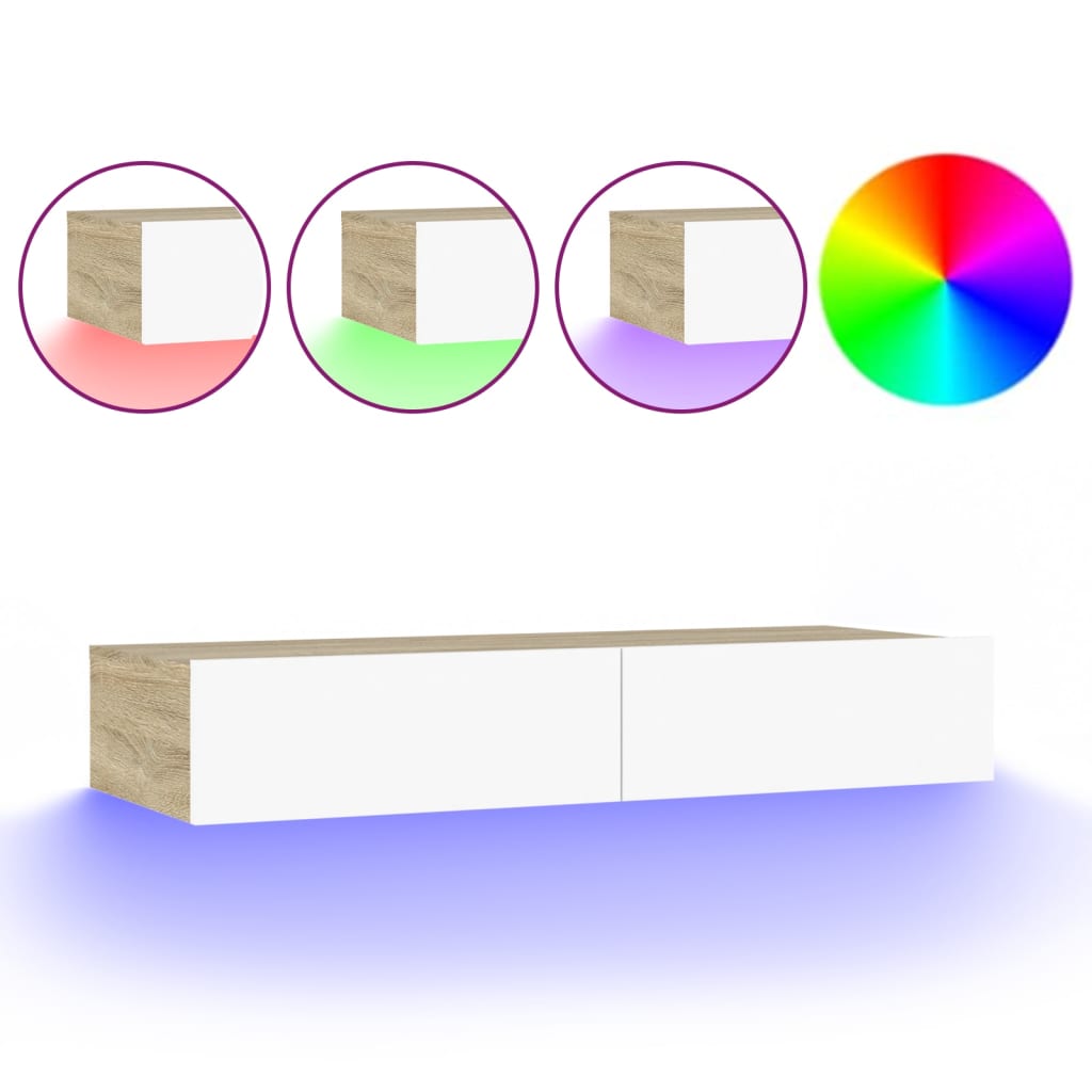 Έπιπλο Τηλεόρασης με LED Λευκό/Sonoma Δρυς Oak 90x35x15,5 εκ.