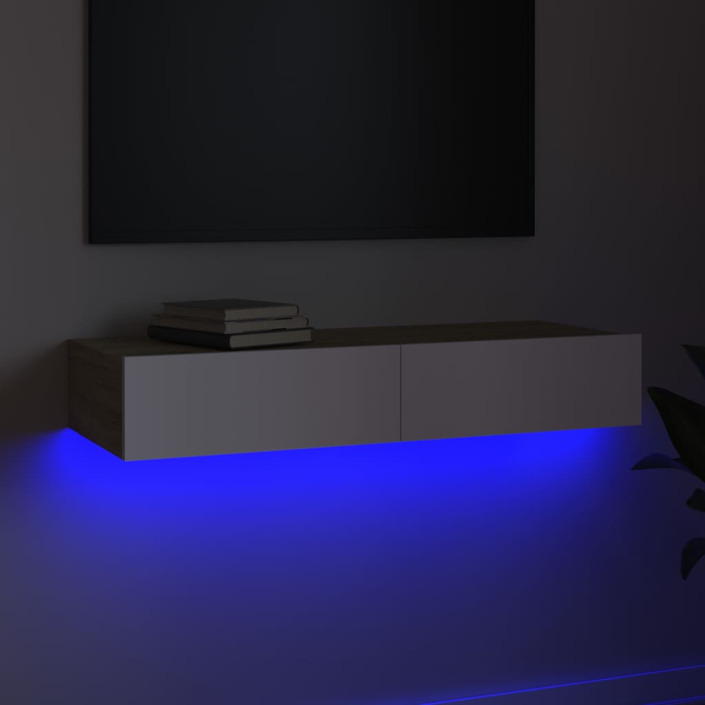Έπιπλο Τηλεόρασης με LED Λευκό/Sonoma Δρυς Oak 90x35x15,5 εκ.