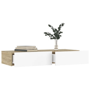 Έπιπλο Τηλεόρασης με LED Λευκό/Sonoma Δρυς Oak 90x35x15,5 εκ.