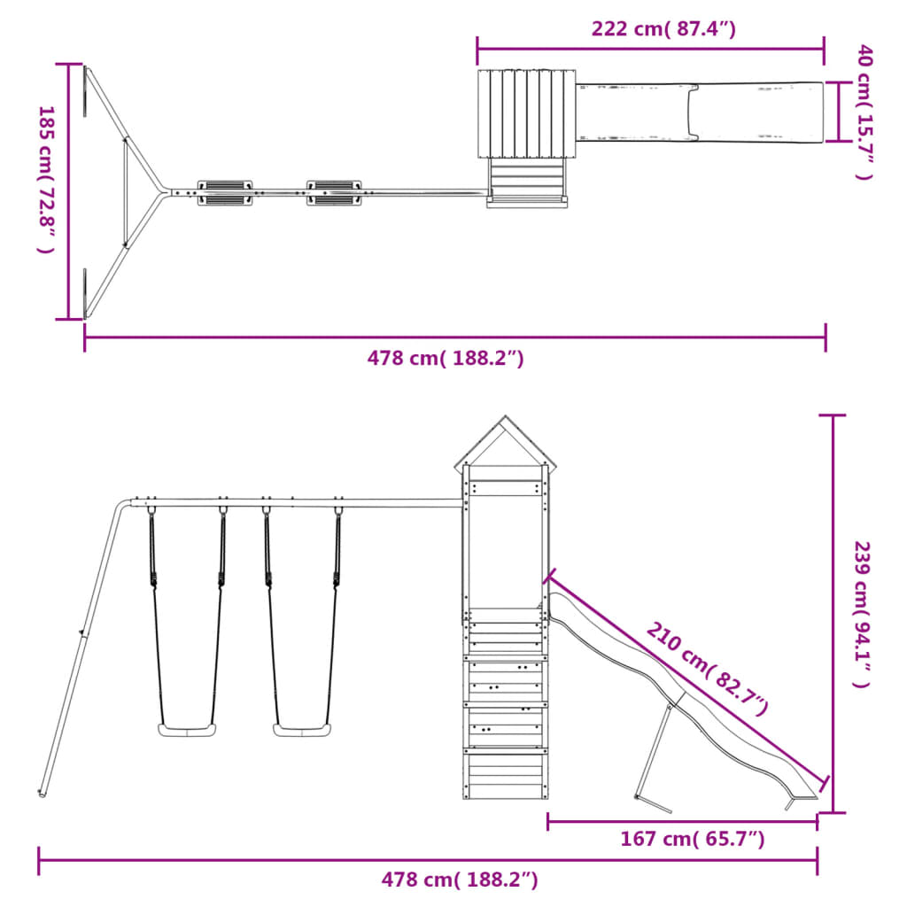 Παιδική Χαρά Εξωτερικού Χώρου από Εμποτισμένο Ξύλο Πεύκου - Pakobazaar