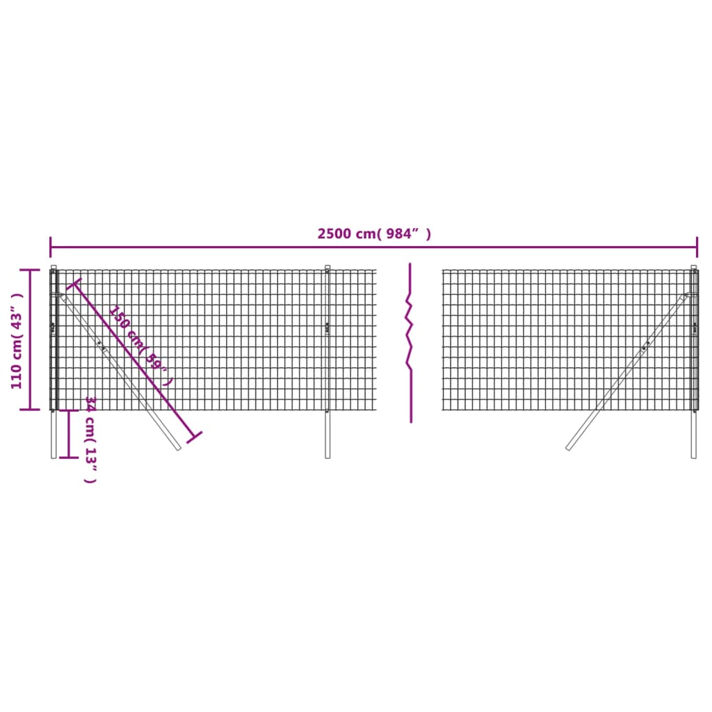 Συρματόπλεγμα Περίφραξης Ανθρακί 1,1x25 μ. Γαλβανισμένο Ατσάλι