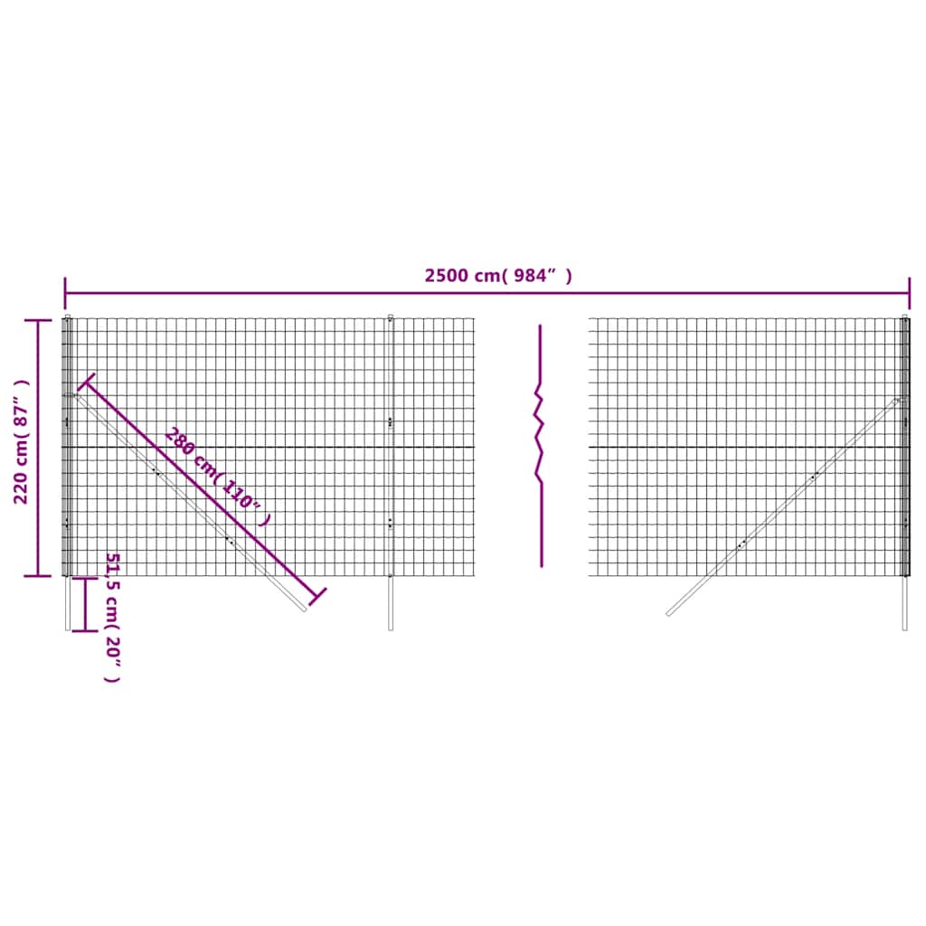 Συρματόπλεγμα Περίφραξης Ανθρακί 2,2x25 μ. Γαλβανισμένο Ατσάλι