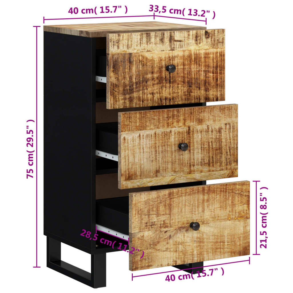 Συρταριέρα με 3 Συρτάρια 40x33,5x75 εκ. από Μασίφ Ξύλο Μάνγκο